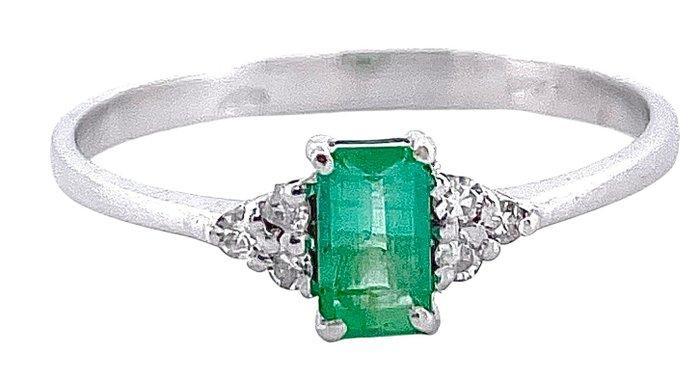 Zonder Minimumprijs - Ring - 18 karaat Witgoud Smaragd -, Handtassen en Accessoires, Ringen