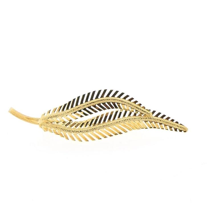 Vintage gouden veer broche (vintage broche, gouden broche), Handtassen en Accessoires, Broches, Overige kleuren, Gebruikt, Goud