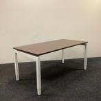 Bureau 160x80 cm, hoogte verstelbaar - 4 poot, wit - bruin, In hoogte verstelbaar, Gebruikt, Bureau