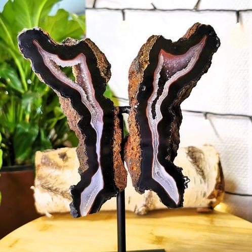 Agaat Unieke Vleugels / Vlinder op voet - Hoogte: 24 cm -, Verzamelen, Mineralen en Fossielen