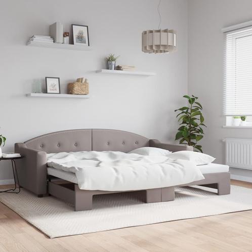 vidaXL Slaapbank met onderschuifbed 90x200 cm stof taupe, Huis en Inrichting, Slaapkamer | Bedden, Nieuw, Verzenden