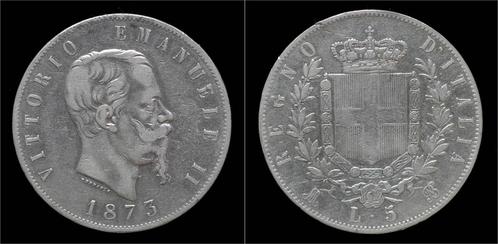 Italy Vittorio Emanuele Ii 5 lire 1873m zilver, Postzegels en Munten, Munten en Bankbiljetten | Toebehoren, Verzenden