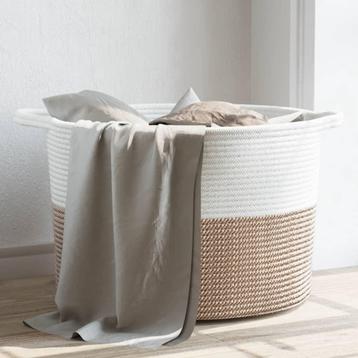 vidaXL Wasmand Ø 55x36 cm katoen bruin en wit, Verzenden