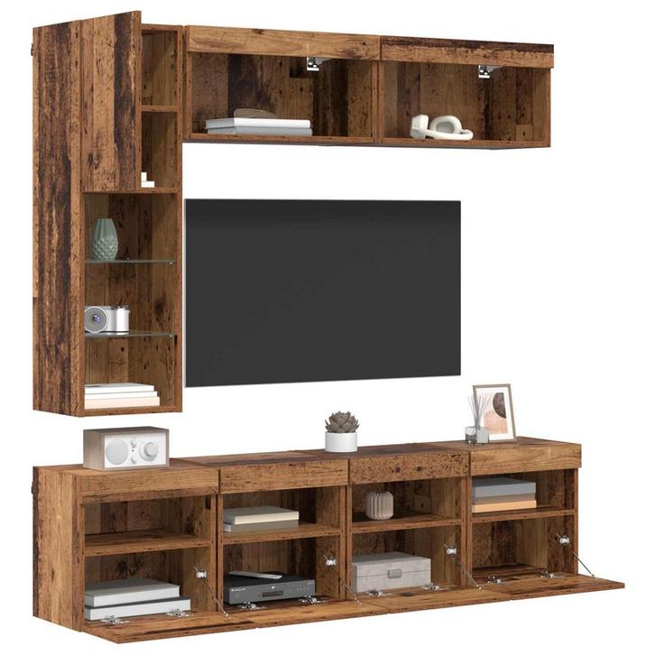vidaXL TV Kast met LED -striplichten 7 pcs Oud Hout Bewerkt, Huis en Inrichting, Kasten |Televisiemeubels, Nieuw, Verzenden