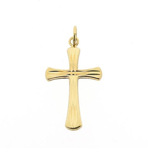Gouden hanger van een kruis (religieus, kruis kettinghanger), Handtassen en Accessoires, Bedels, Gebruikt, Overige merken, Goud