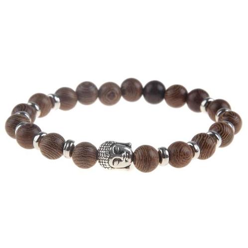 Fako Bijoux® - Buddha Armband - Hout - Ring - Zilverkleurig, Handtassen en Accessoires, Armbanden, Verzenden