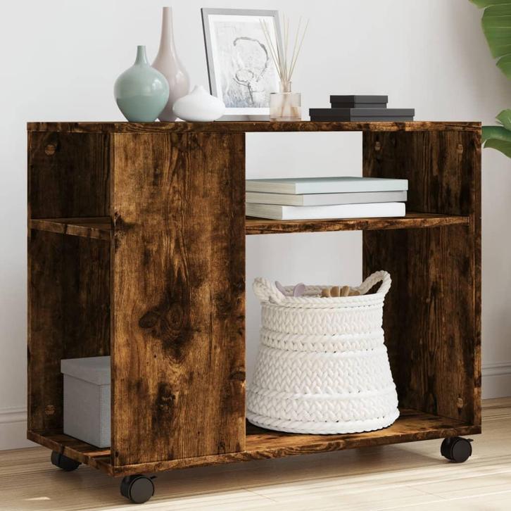 vidaXL Bijzettafel met wieltjes 70x35x60 cm hout gerookt, Huis en Inrichting, Tafels | Bijzettafels, Nieuw, Verzenden