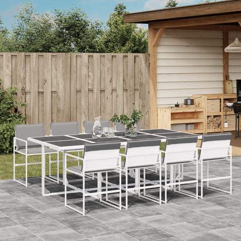 vidaXL 9-delige Tuinset met kussens textileen wit, Tuin en Terras, Tuinsets en Loungesets, Tuinset, Nieuw, Verzenden