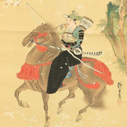 Samurai Musha Warrior under Cherry Blossoms - with signature, Antiek en Kunst, Antiek | Overige Antiek