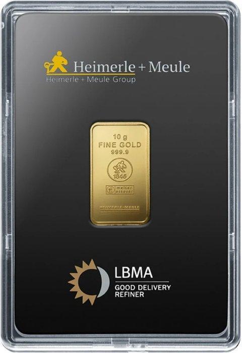 10 gram - Goud .999 - Heimerle + Meule, Germany - Verzegeld, Postzegels en Munten, Edelmetalen en Baren